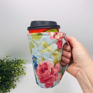 Drink Coozie with Handle Hot or Iced Drinks Cozy Insulated Cottage Core Floral